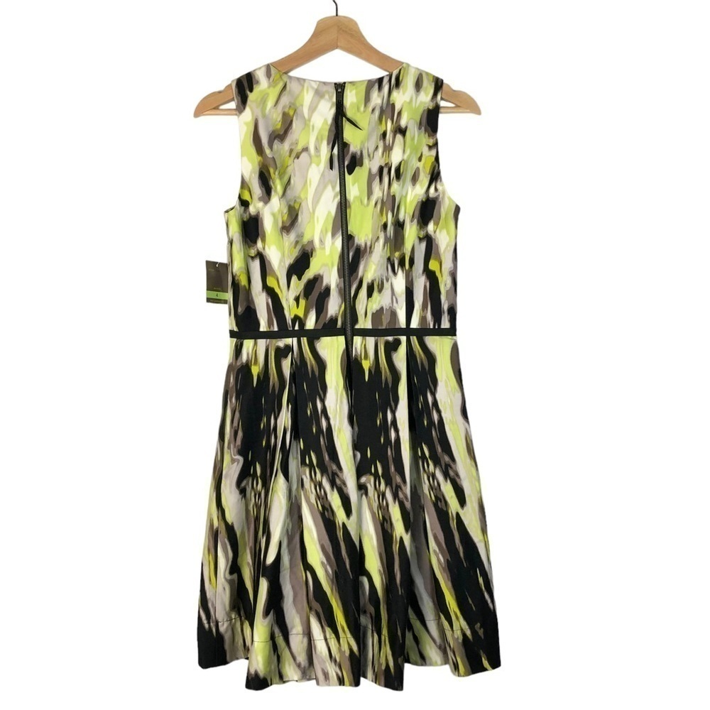 Taylor Chartreuse Green & Black Watercolor A-Line Knee Length Dress 4 — image 2 of 5